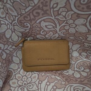Fossil Tan Leather Zip Card Wallet